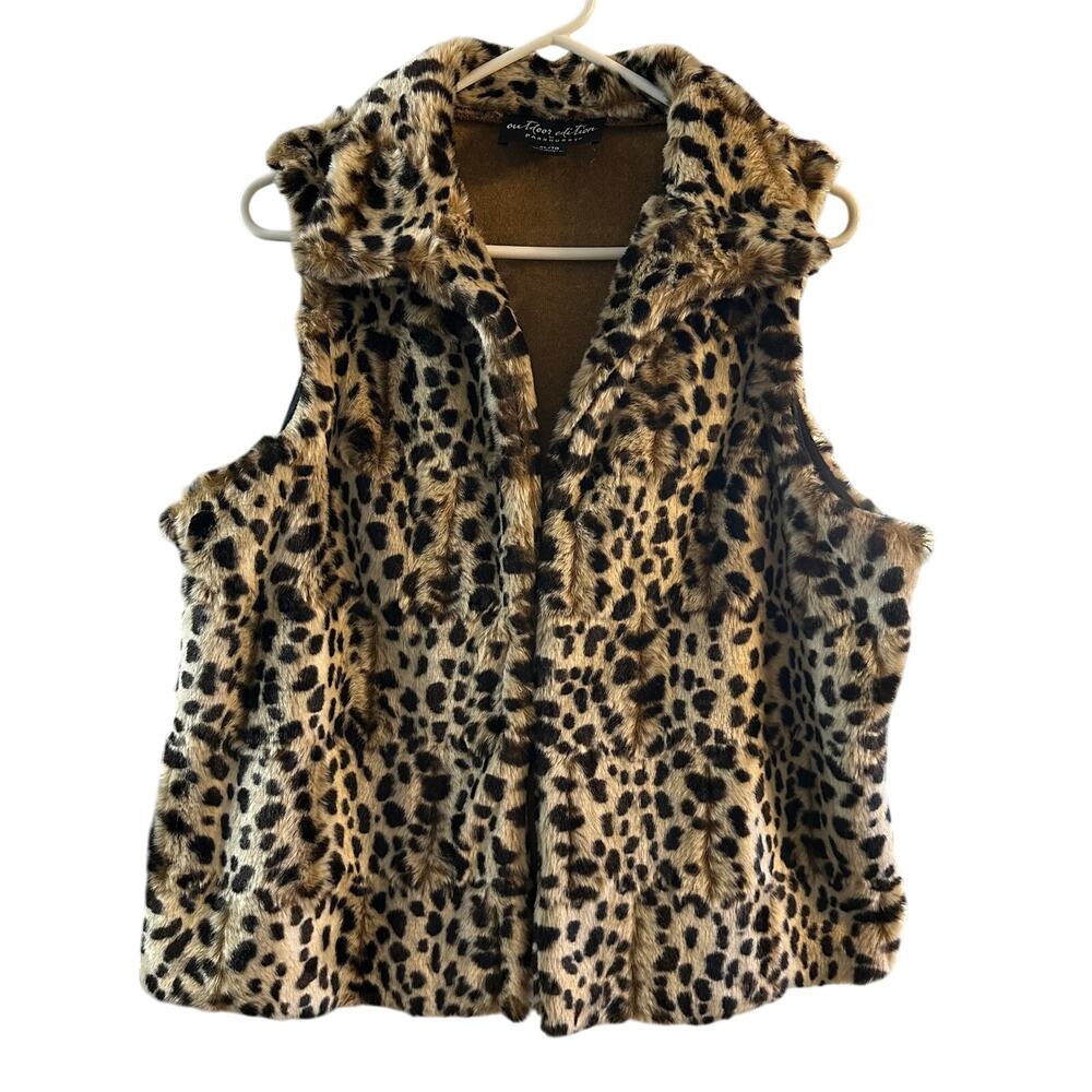 Outdoor Edition by Parkhurst Women's Faux Fur Vest Leopard Print‎ Soft XL